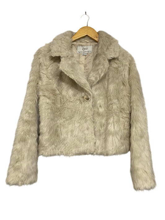 QUIZ |M| BUST 20| A55| BEIGE FAUX-FUR LAPEL TECHNICAL UTILITY JACKET
