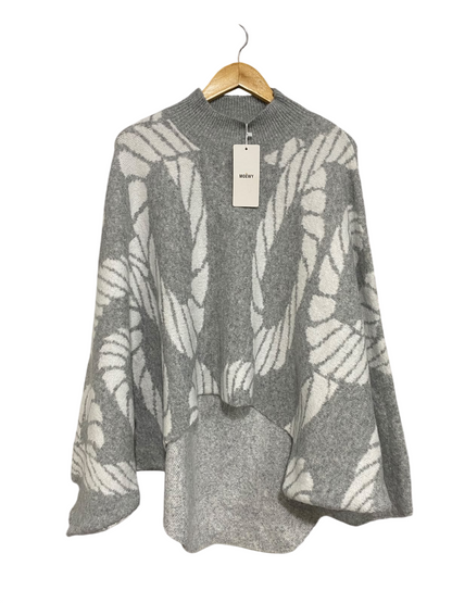 MOEWY |M| BUST FREE| A55| GREY AND WHITE ROPE-PRINT MOCK-NECK TECHNICAL UTILITY PONCHO SWEATER