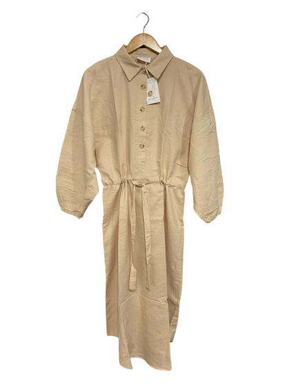 GIRL AND THE SUN |S| BUST 18| A55| BEIGE UTILITY COLLARED DRAWSTRING SHIRT DRESS