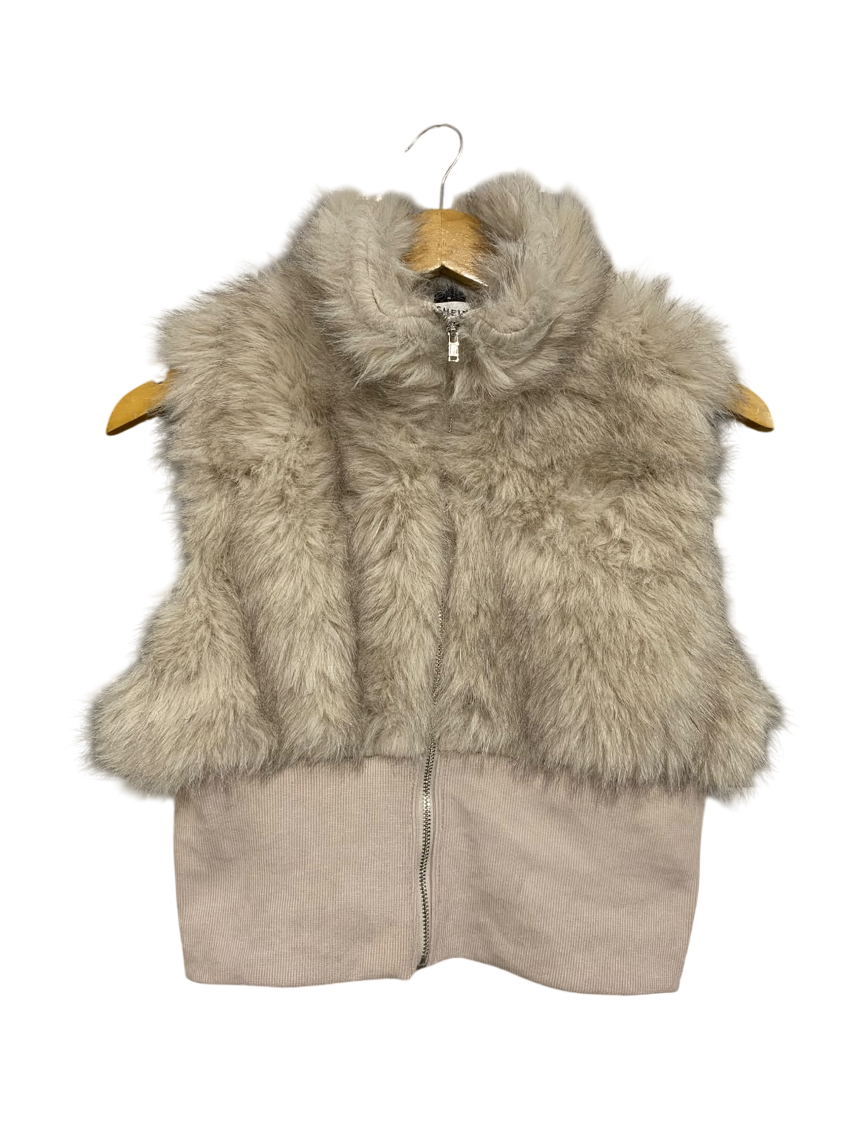 SHEIN |M| BUST 17| A55| TAUPE FAUX-FUR STAND-COLLAR TECHNICAL UTILITY VEST