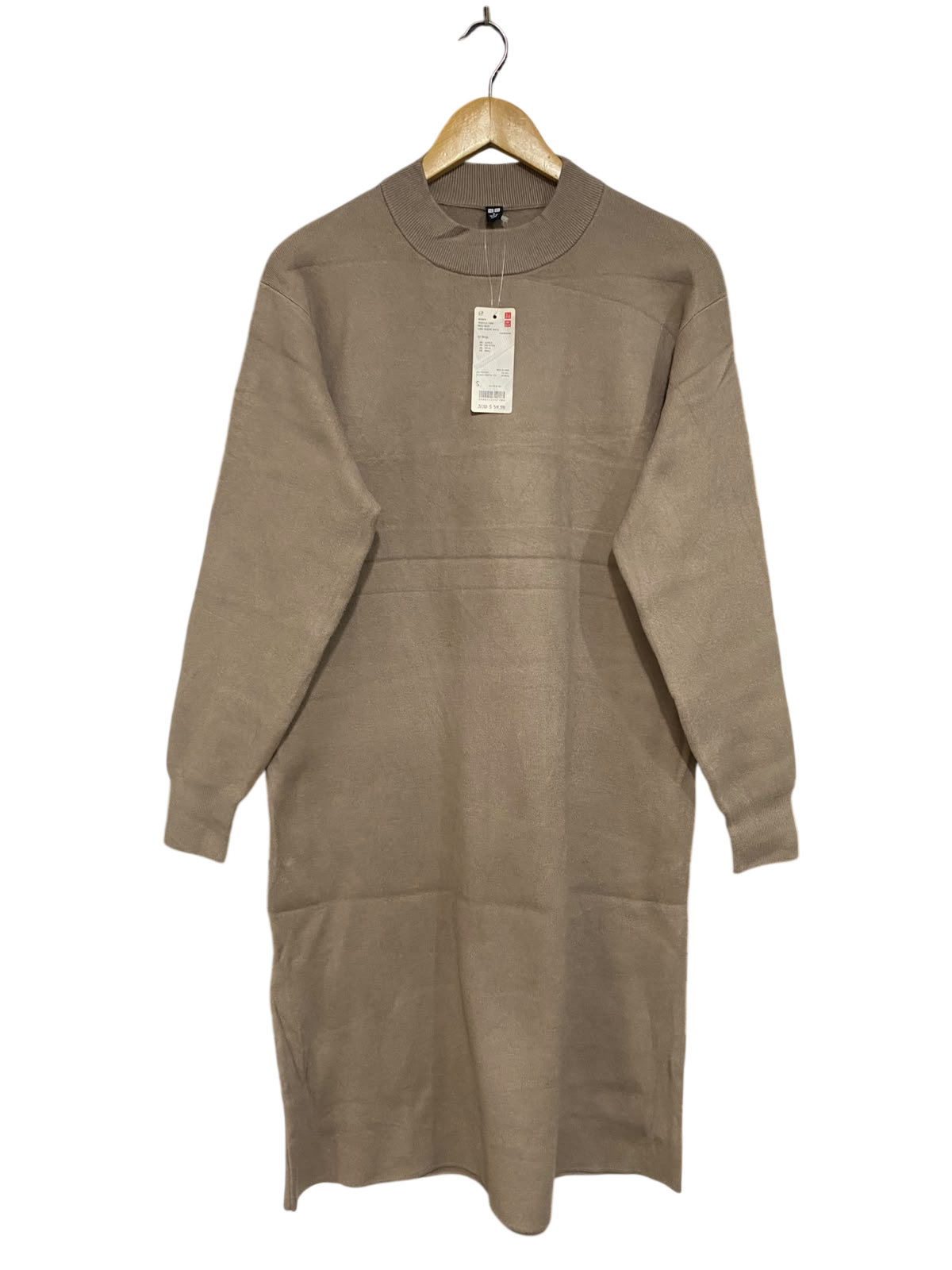 UNIQLO |S| BUST 19| A56| TAUPE MOCK-NECK TECHNICAL UTILITY KNIT DRESS