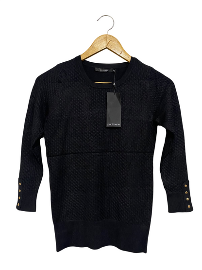 PORTMANS |XS| BUST 14| A56| BLACK TEXTURED CREWNECK BUTTON-CUFF TECHNICAL UTILITY SWEATER