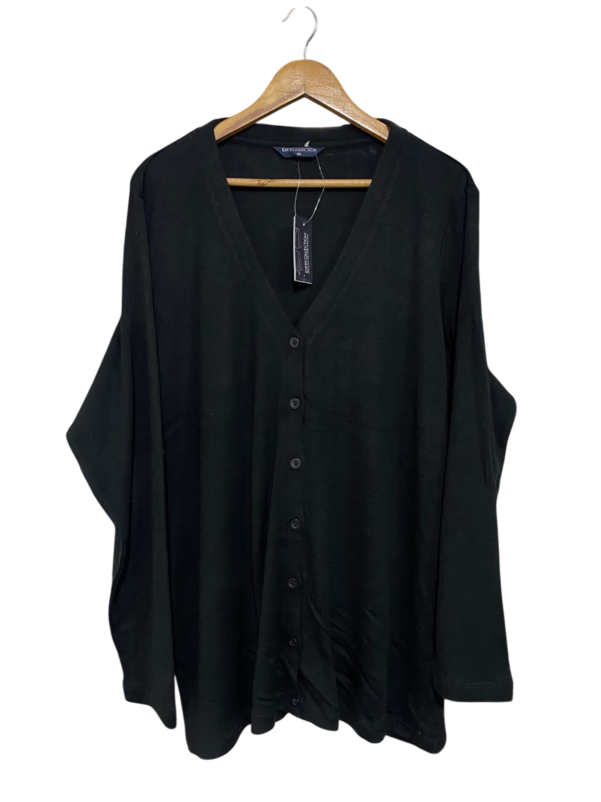 CITY COLLECTION |XL| BUST 26| A56| BLACK V-NECK BUTTON-DOWN TECHNICAL UTILITY CARDIGAN