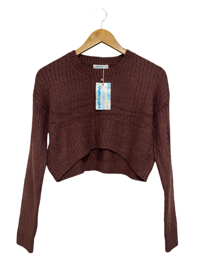 VALLEY GIRL |M| BUST 18| A56| BURGUNDY CABLE-KNIT CROPPED TECHNICAL UTILITY SWEATER