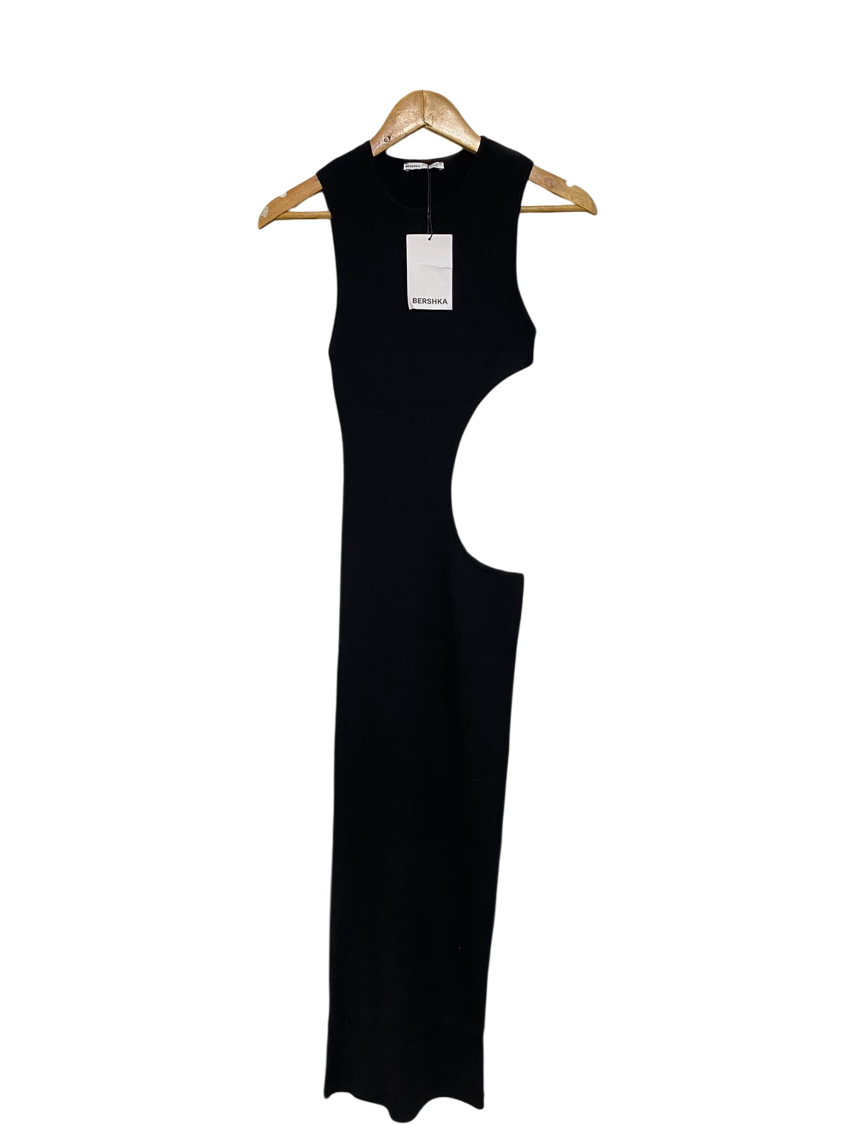 BERSHKA |M| BUST 12| A56| BLACK SIDE-CUTOUT SLEEVELESS TECHNICAL UTILITY MAXI DRESS