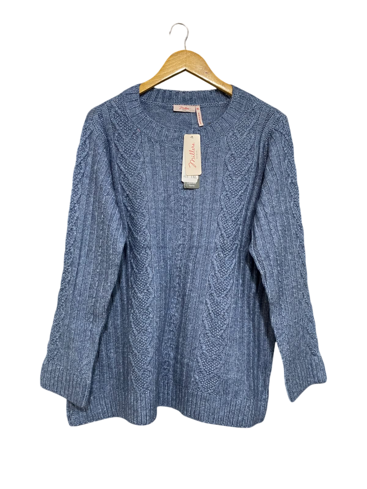 MILLERS |XL| BUST 24| A56| BLUE MELANGE CABLE-KNIT CREWNECK TECHNICAL UTILITY SWEATER