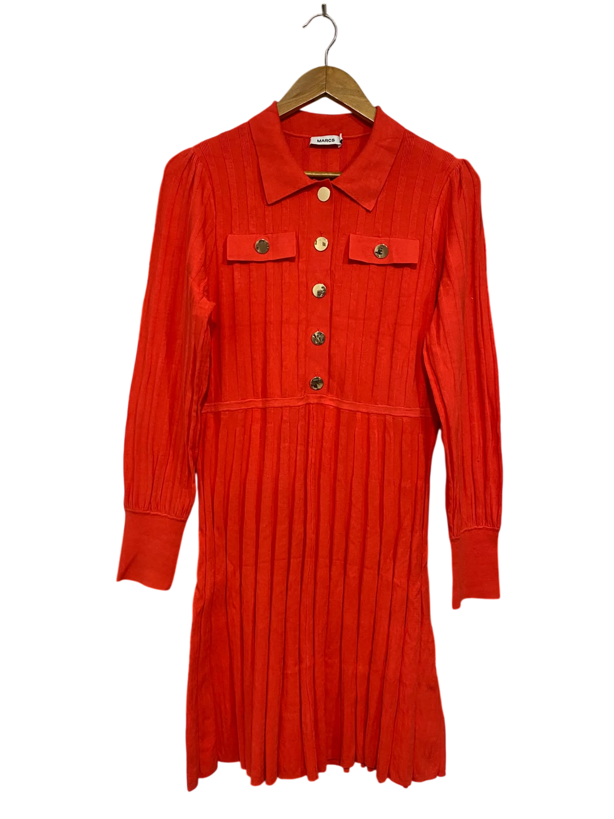 MARCS |XL| BUST 19| A56| VIBRANT RED PLEATED COLLARED TECHNICAL UTILITY DRESS