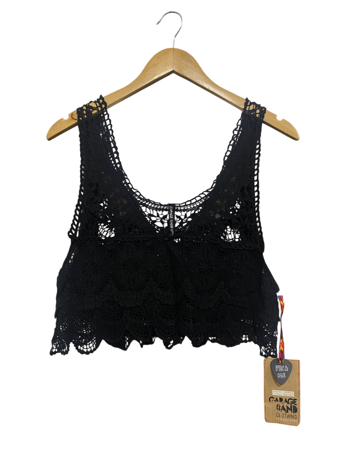 GRACE BAND |S| BUST 17| A56| BLACK CROCHET LACE CROPPED TECHNICAL UTILITY TANK TOP