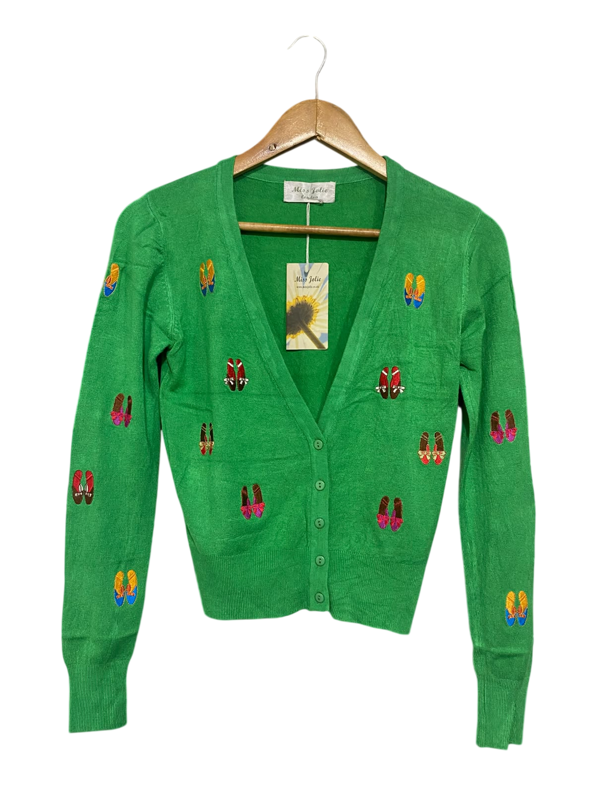 MISS JOLIE |S| BUST 16| A56| GREEN EMBROIDERED SHOE-MOTIF TECHNICAL UTILITY CARDIGAN