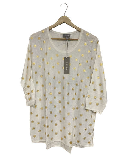 SUSSAN |M| BUST 24| A56| OFF-WHITE AND GOLD FOIL POLKA-DOT TECHNICAL UTILITY SWEATER