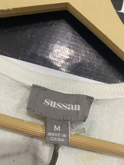 SUSSAN |M| BUST 24| A56| OFF-WHITE AND GOLD FOIL POLKA-DOT TECHNICAL UTILITY SWEATER