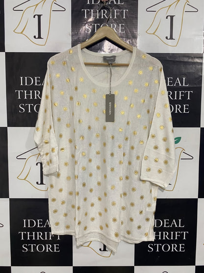 SUSSAN |M| BUST 24| A56| OFF-WHITE AND GOLD FOIL POLKA-DOT TECHNICAL UTILITY SWEATER
