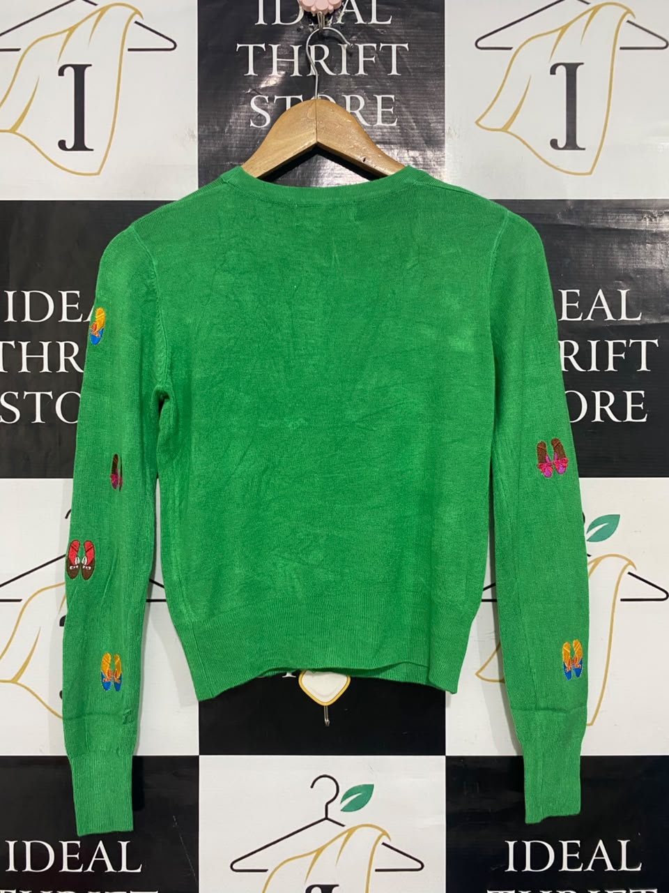 MISS JOLIE |S| BUST 16| A56| GREEN EMBROIDERED SHOE-MOTIF TECHNICAL UTILITY CARDIGAN