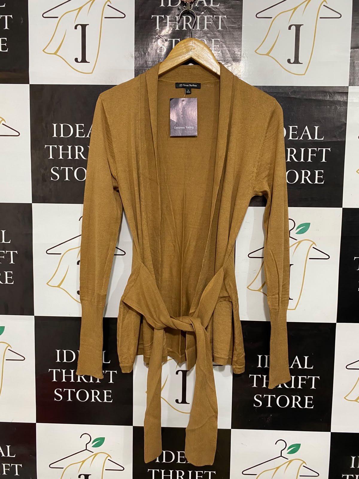 TRENT NATHAN |S| BUST 16| A56| CAMEL BELTED OPEN-FRONT TECHNICAL UTILITY CARDIGAN
