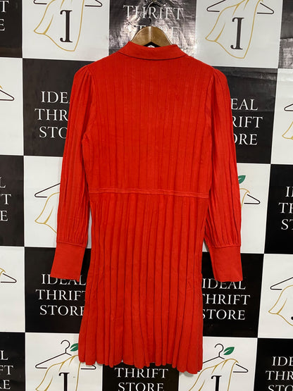 MARCS |XL| BUST 19| A56| VIBRANT RED PLEATED COLLARED TECHNICAL UTILITY DRESS