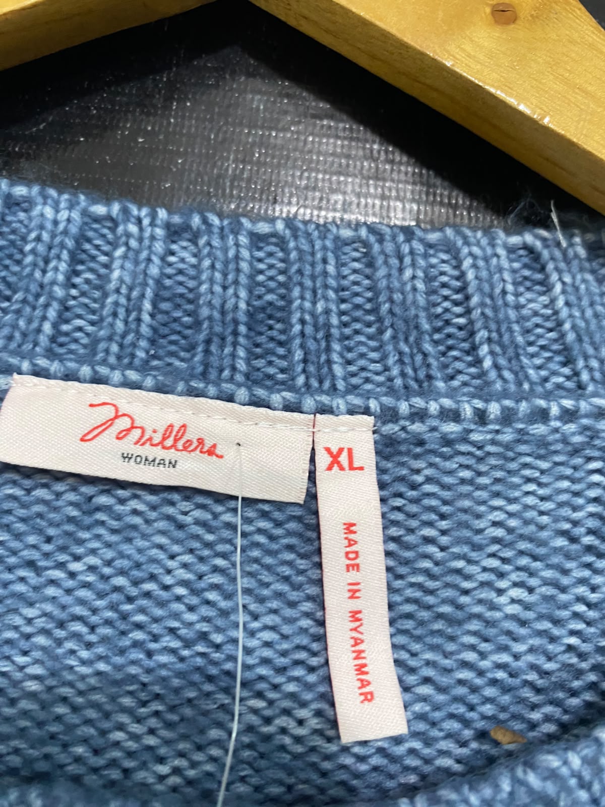 MILLERS |XL| BUST 24| A56| BLUE MELANGE CABLE-KNIT CREWNECK TECHNICAL UTILITY SWEATER
