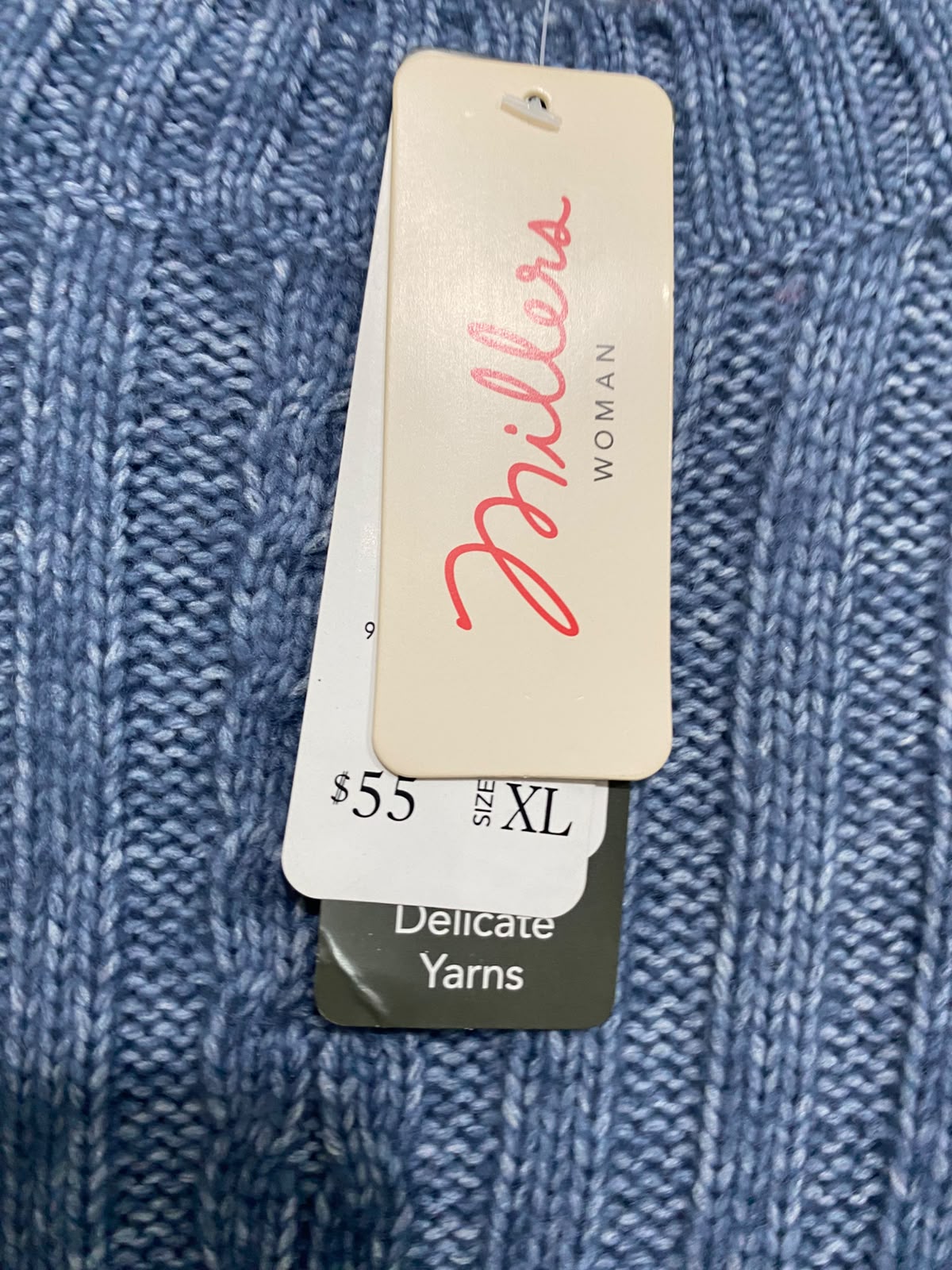 MILLERS |XL| BUST 24| A56| BLUE MELANGE CABLE-KNIT CREWNECK TECHNICAL UTILITY SWEATER