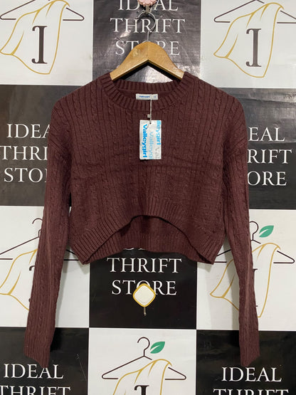 VALLEY GIRL |M| BUST 18| A56| BURGUNDY CABLE-KNIT CROPPED TECHNICAL UTILITY SWEATER