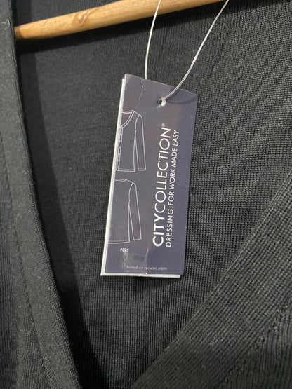 CITY COLLECTION |XL| BUST 26| A56| BLACK V-NECK BUTTON-DOWN TECHNICAL UTILITY CARDIGAN