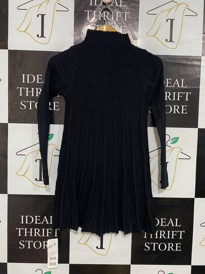 |S| BUST 14| A56| BLACK MOCK-NECK RIBBED TECHNICAL UTILITY TUNIC SWEATER