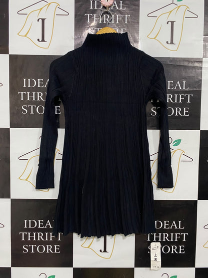 |S| BUST 14| A56| BLACK MOCK-NECK RIBBED TECHNICAL UTILITY TUNIC SWEATER