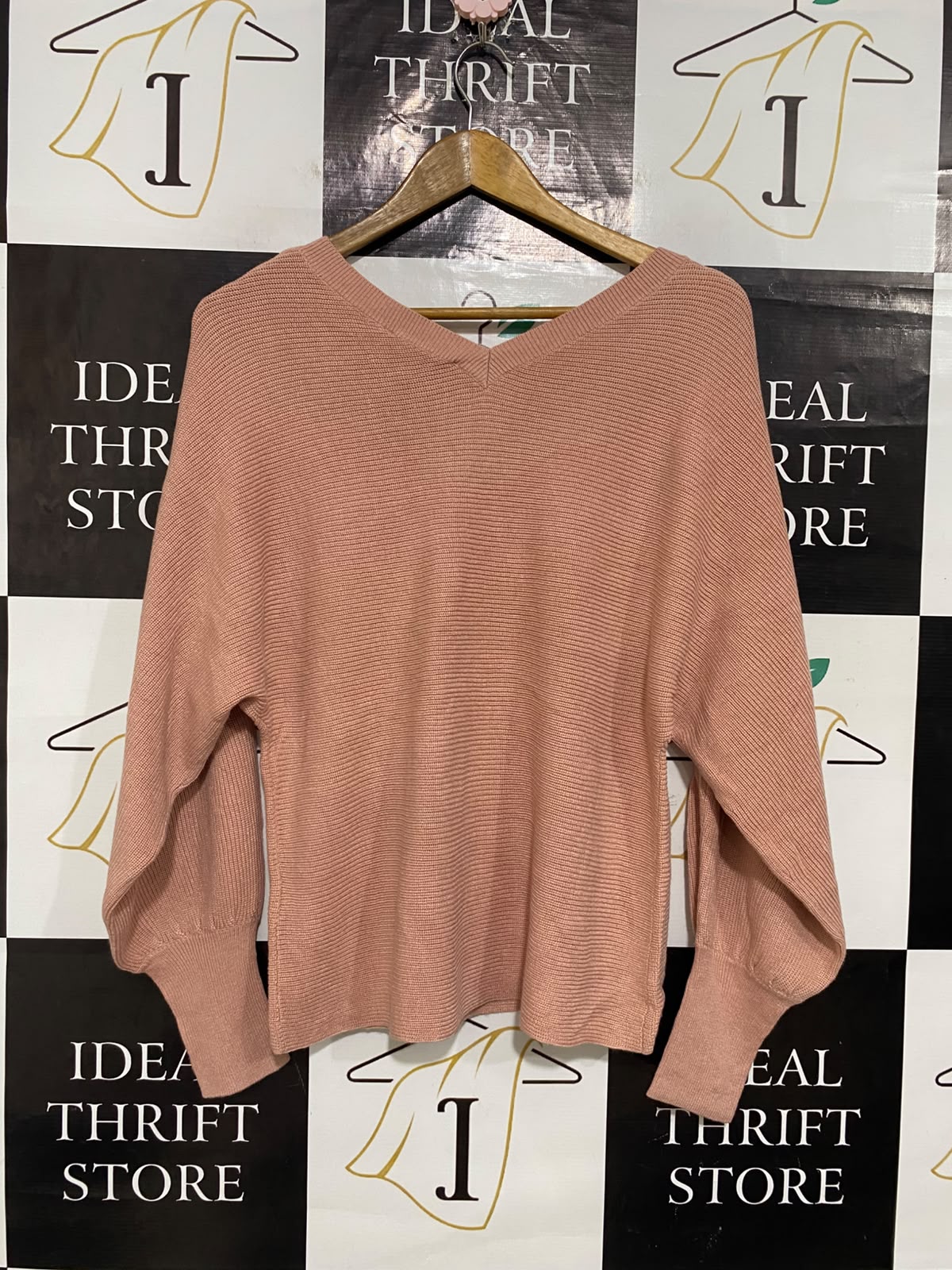 WITCHERY |S| BUST 18| A56| DUSTY PINK V-NECK BALLOON-SLEEVE TECHNICAL UTILITY SWEATER