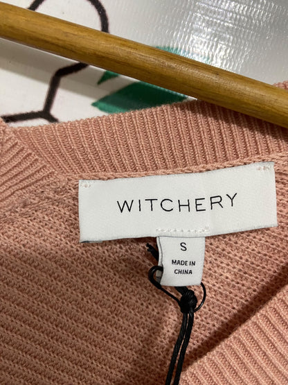 WITCHERY |S| BUST 18| A56| DUSTY PINK V-NECK BALLOON-SLEEVE TECHNICAL UTILITY SWEATER