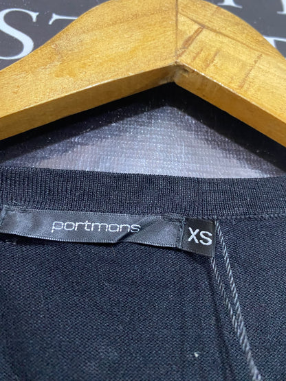 PORTMANS |XS| BUST 14| A56| BLACK TEXTURED CREWNECK BUTTON-CUFF TECHNICAL UTILITY SWEATER