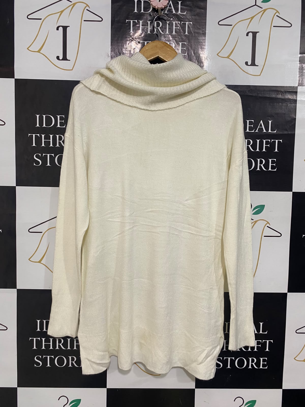 TARGET COLLECTION |M| BUST 20| A56| OFF-WHITE COWL-NECK TECHNICAL UTILITY TUNIC SWEATER