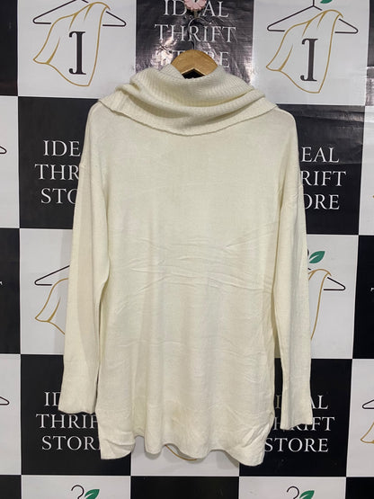 TARGET COLLECTION |M| BUST 20| A56| OFF-WHITE COWL-NECK TECHNICAL UTILITY TUNIC SWEATER