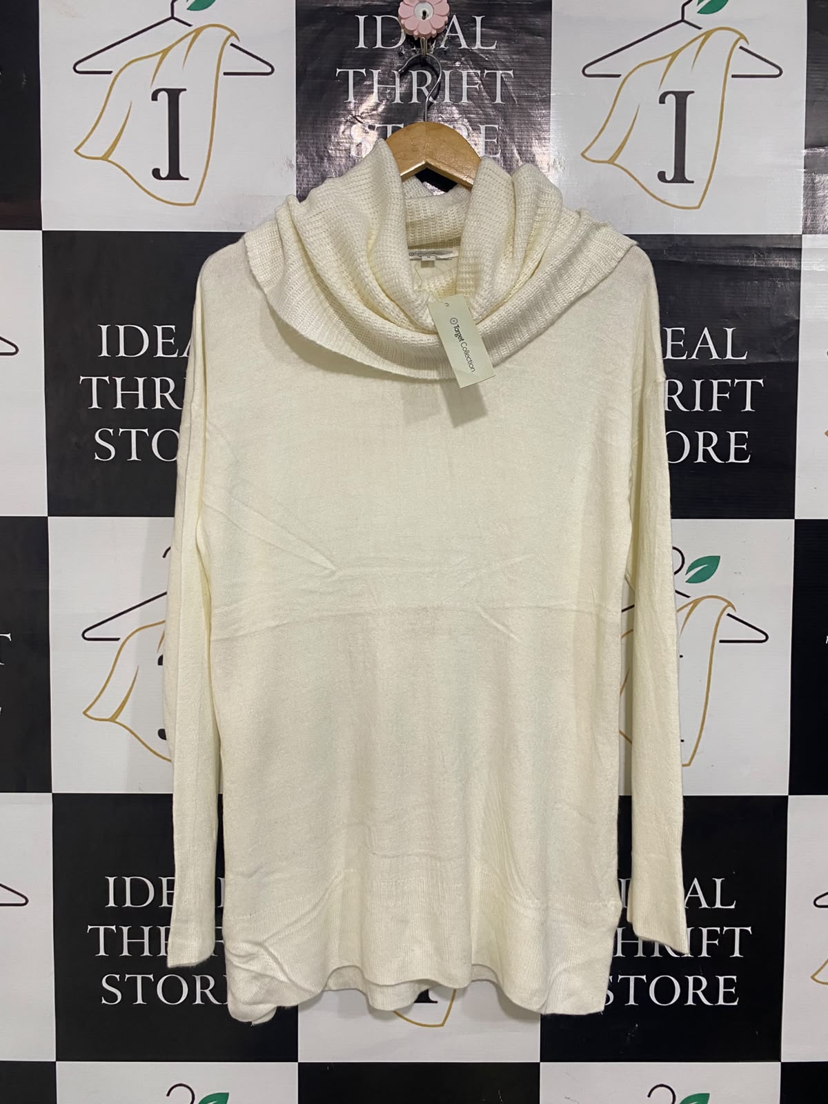 TARGET COLLECTION |M| BUST 20| A56| OFF-WHITE COWL-NECK TECHNICAL UTILITY TUNIC SWEATER