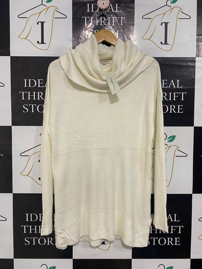 TARGET COLLECTION |M| BUST 20| A56| OFF-WHITE COWL-NECK TECHNICAL UTILITY TUNIC SWEATER