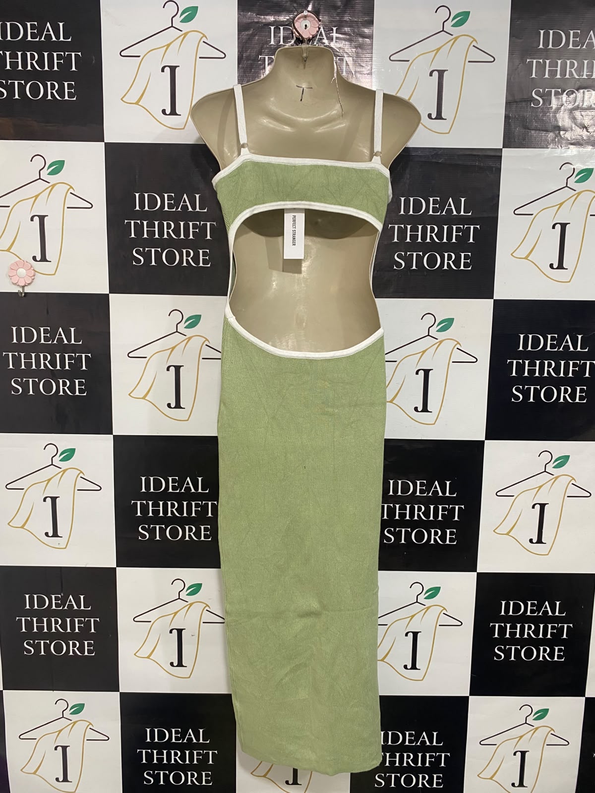 PERFECT STRANGER |M| BUST 17| A56| SAGE GREEN CONTRAST-TRIM RIBBED TECHNICAL UTILITY MAXI DRESS