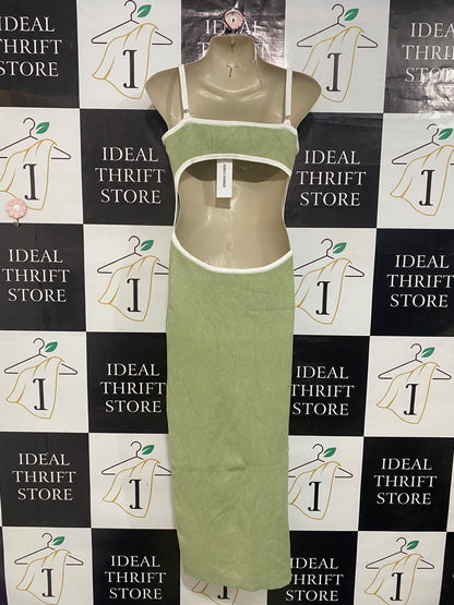 PERFECT STRANGER |M| BUST 17| A56| SAGE GREEN CONTRAST-TRIM RIBBED TECHNICAL UTILITY MAXI DRESS