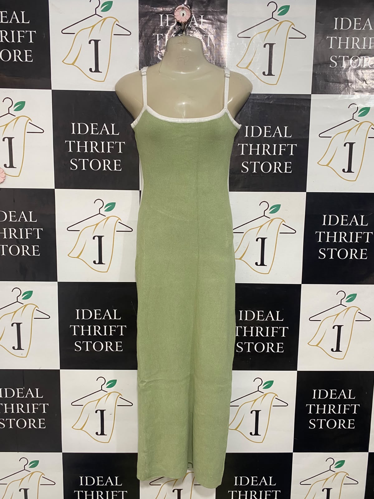 PERFECT STRANGER |M| BUST 17| A56| SAGE GREEN CONTRAST-TRIM RIBBED TECHNICAL UTILITY MAXI DRESS