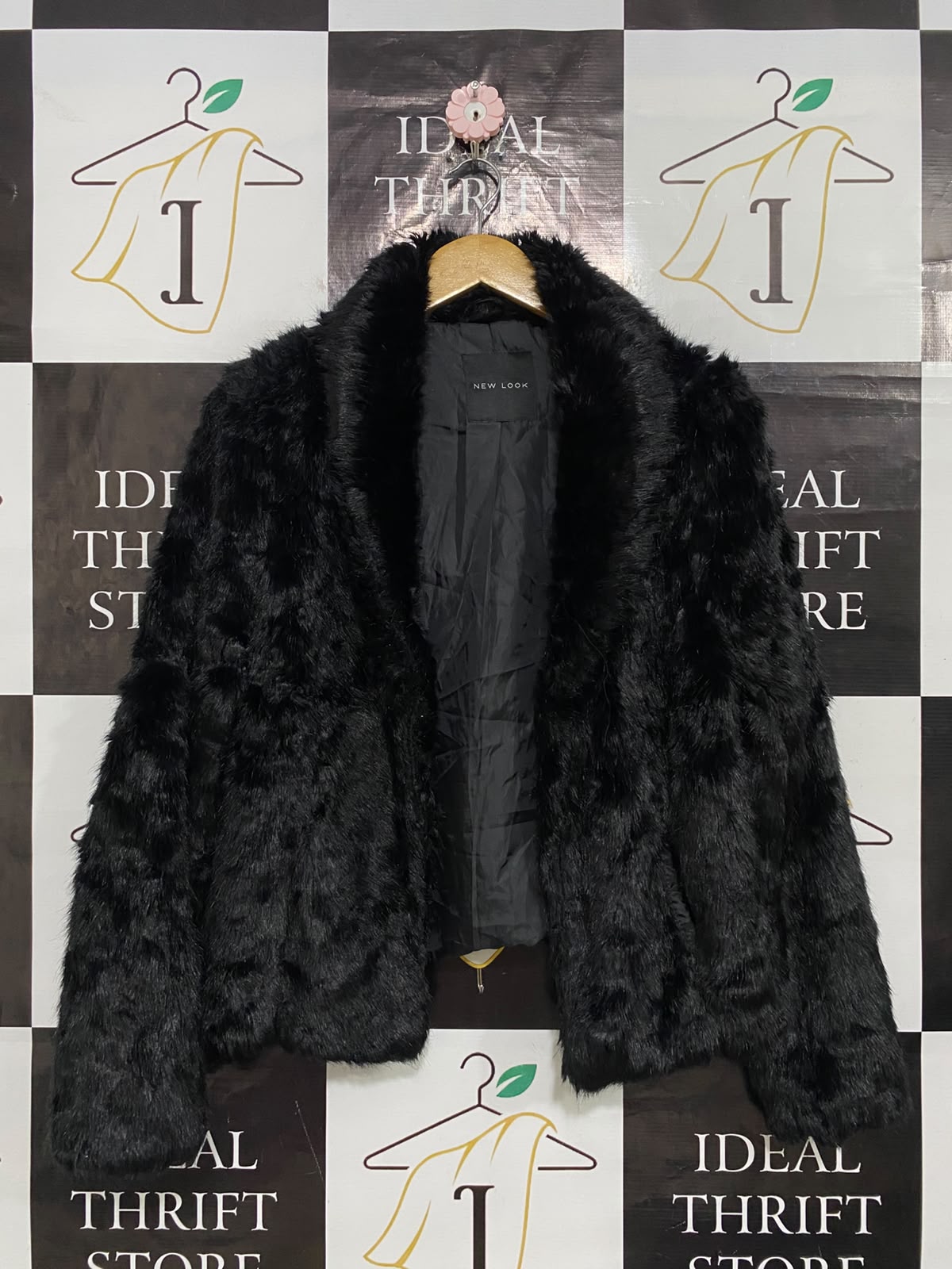 NEW LOOK |M| BUST 22| A55| BLACK FAUX-FUR SHAWL-COLLAR TECHNICAL UTILITY JACKET