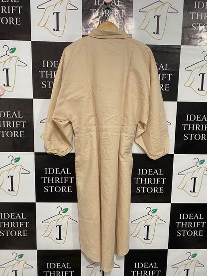 GIRL AND THE SUN |S| BUST 18| A55| BEIGE UTILITY COLLARED DRAWSTRING SHIRT DRESS