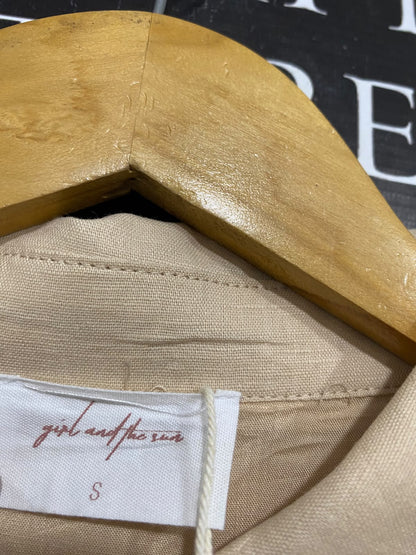 GIRL AND THE SUN |S| BUST 18| A55| BEIGE UTILITY COLLARED DRAWSTRING SHIRT DRESS