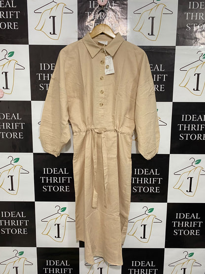 GIRL AND THE SUN |S| BUST 18| A55| BEIGE UTILITY COLLARED DRAWSTRING SHIRT DRESS