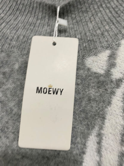 MOEWY |M| BUST FREE| A55| GREY AND WHITE ROPE-PRINT MOCK-NECK TECHNICAL UTILITY PONCHO SWEATER
