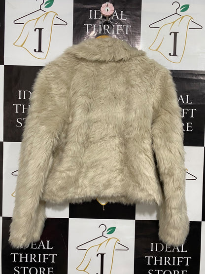 QUIZ |M| BUST 20| A55| BEIGE FAUX-FUR LAPEL TECHNICAL UTILITY JACKET
