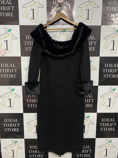 H&M |XL| BUST 19| A55| BLACK OFF-SHOULDER FAUX-FUR TRIM TECHNICAL UTILITY MIDI DRESS