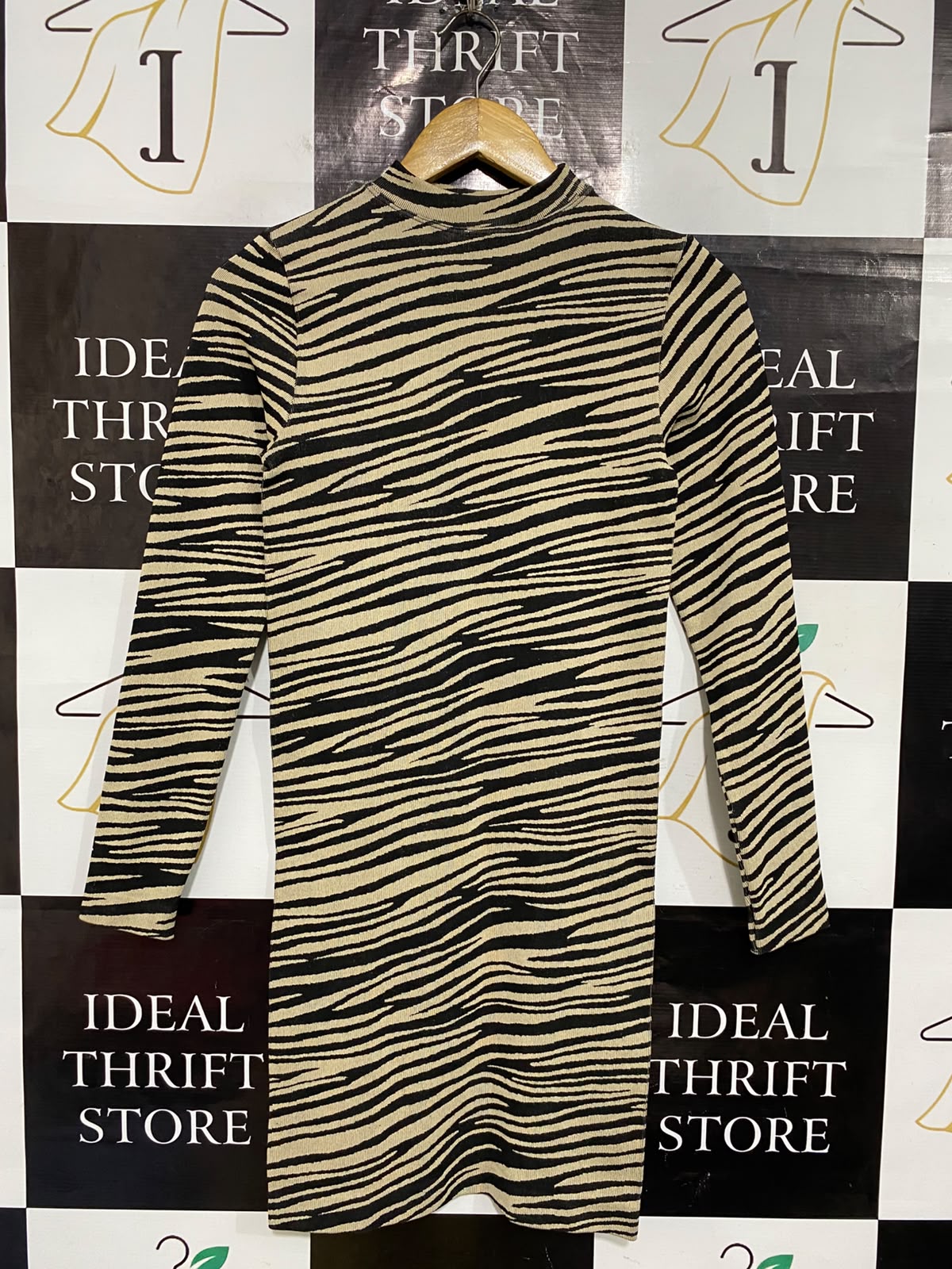 PRIMARK CARES |XS| BUST 14| A55| ZEBRA-PRINT MOCK-NECK TECHNICAL UTILITY MIDI DRESS