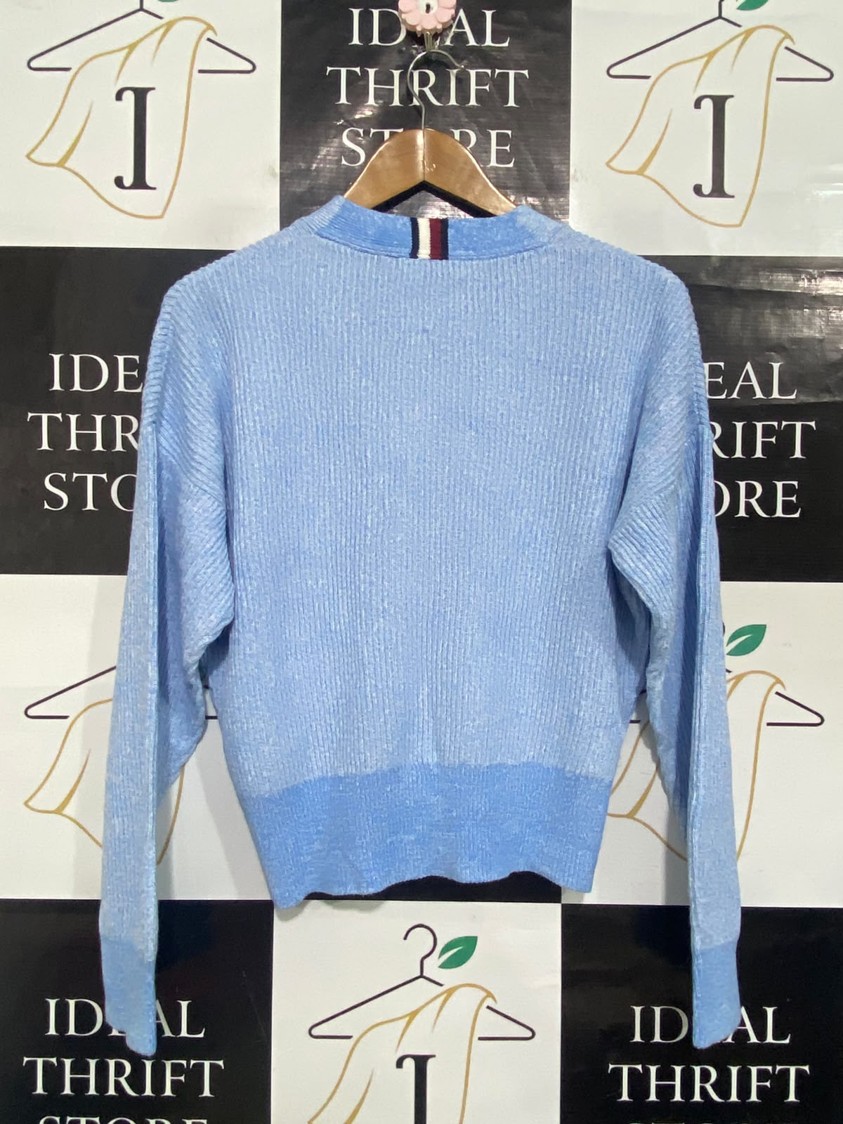 TOMMY HIFIGER |XS| BUST 22| A55| LIGHT BLUE V-NECK TECHNICAL UTILITY CARDIGAN