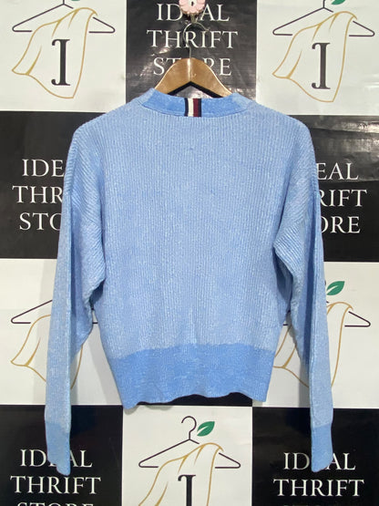 TOMMY HIFIGER |XS| BUST 22| A55| LIGHT BLUE V-NECK TECHNICAL UTILITY CARDIGAN