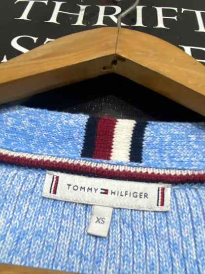 TOMMY HIFIGER |XS| BUST 22| A55| LIGHT BLUE V-NECK TECHNICAL UTILITY CARDIGAN