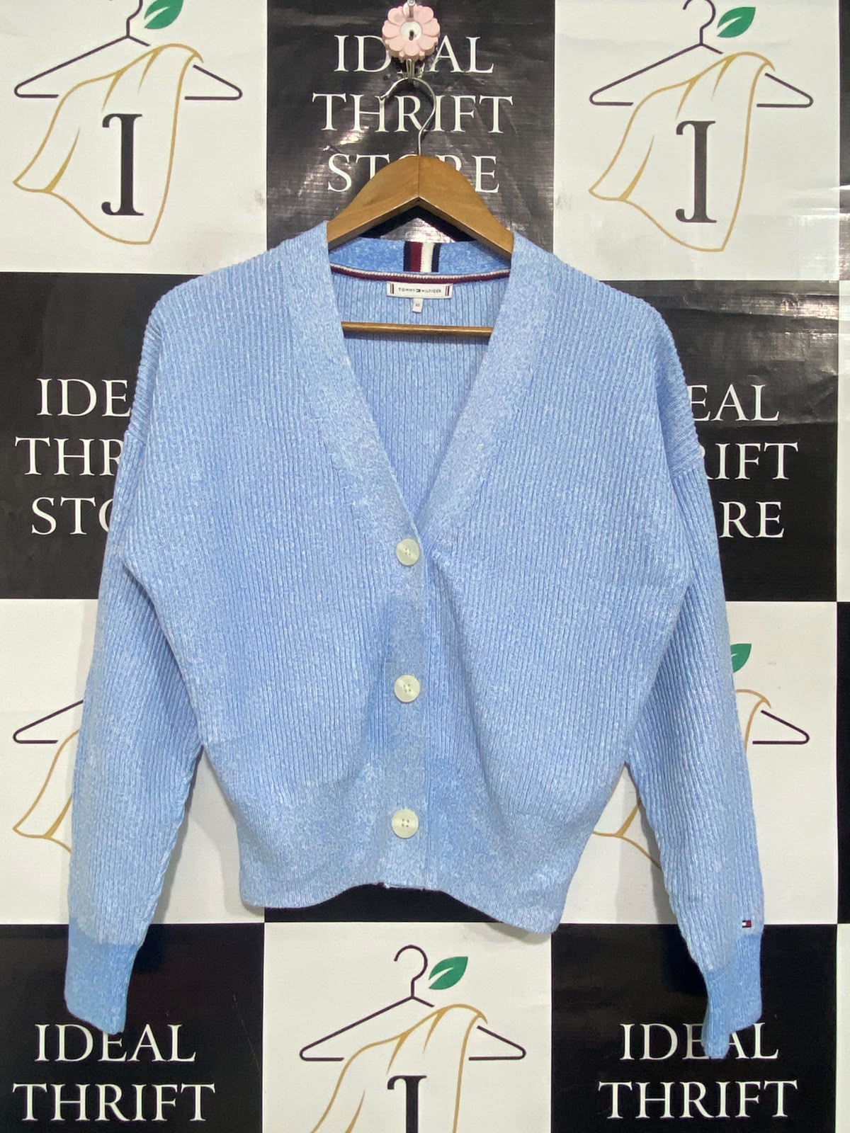 TOMMY HIFIGER |XS| BUST 22| A55| LIGHT BLUE V-NECK TECHNICAL UTILITY CARDIGAN