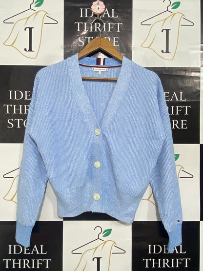 TOMMY HIFIGER |XS| BUST 22| A55| LIGHT BLUE V-NECK TECHNICAL UTILITY CARDIGAN