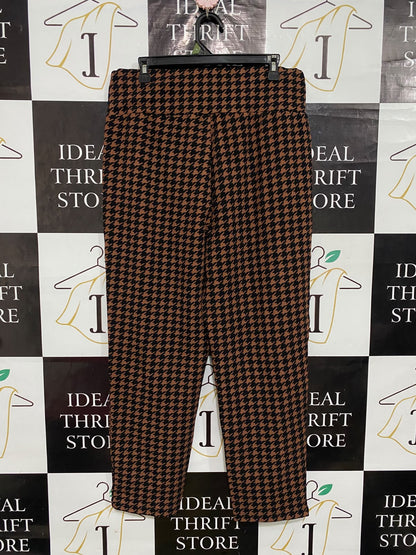 EMERY ROSE |XL| WAIST 34| A55| BROWN AND BLACK HOUNDSTOOTH TECHNICAL UTILITY TROUSERS