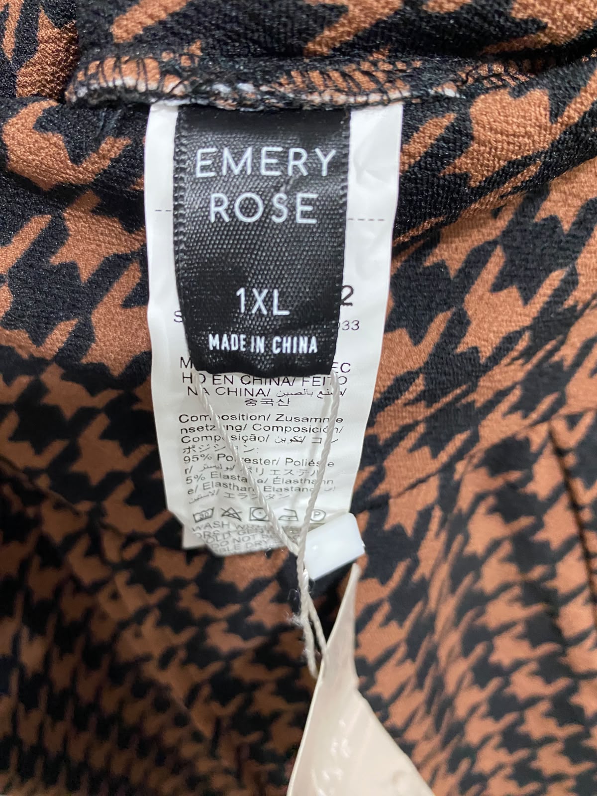 EMERY ROSE |XL| WAIST 34| A55| BROWN AND BLACK HOUNDSTOOTH TECHNICAL UTILITY TROUSERS